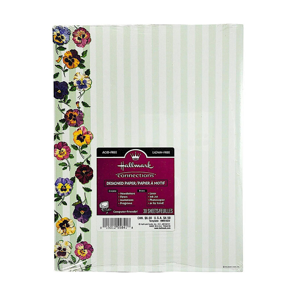 Vintage Hallmark Designed Paper Floral Pansy 30 sheets, 8.5 x 11 inches